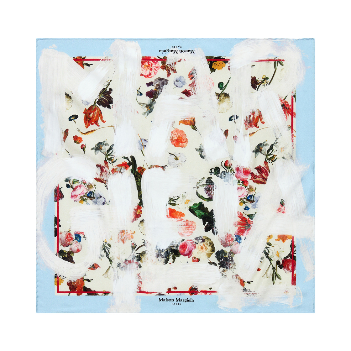 메종 마르지엘라 프린티드 실크 풀라드 화이트 라이트 블루(Maison Margiela Printed Silk Foulard White Light Blue)