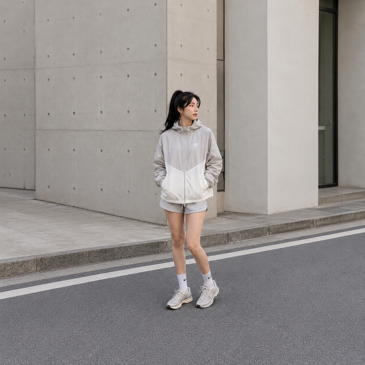 Nike Windrunner Lined Jacket Light Iron Ore Sail - Asia 착용 스타일 - 1