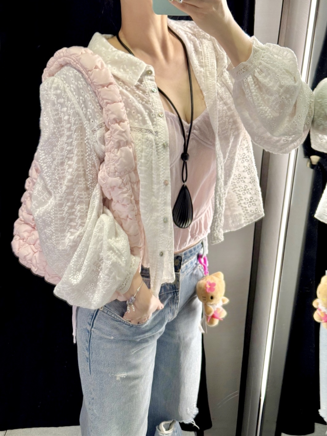 COS Quilted Mini Tote Bag Light Pink, Sanrio Hello Kitty Sarong 4" Hawaii Series Plush 착용 스타일 - 2