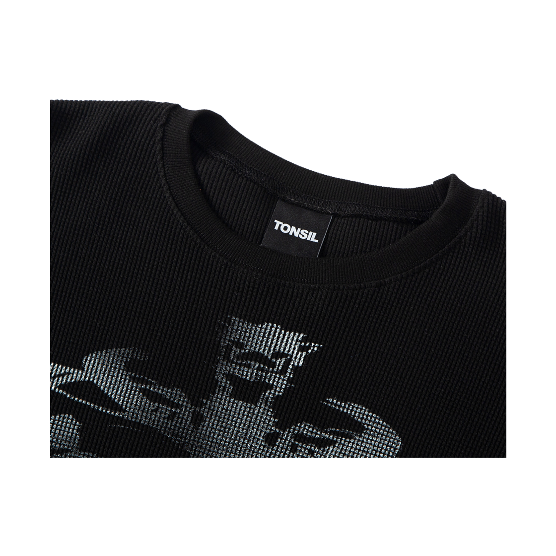 톤슬 그래픽 프린트 와플 티셔츠 블랙(TONSIL Graphic Print Waffle T-Shirt Black) - 3
