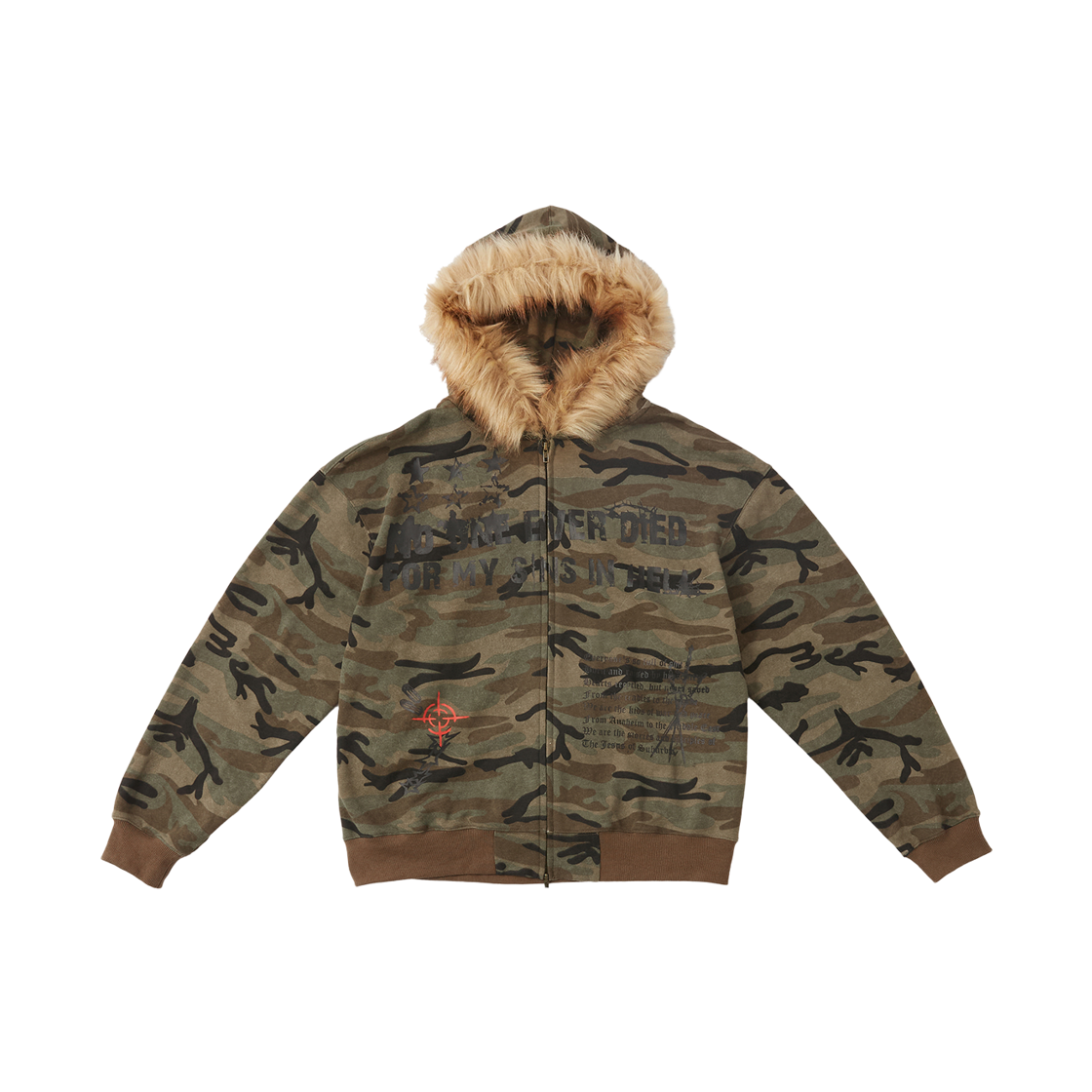 톤슬 그래픽 프린트 퍼 집업 후드 카모 브라운(TONSIL Graphic Printed Fur Hooded Zip-Up Sweat Brown)