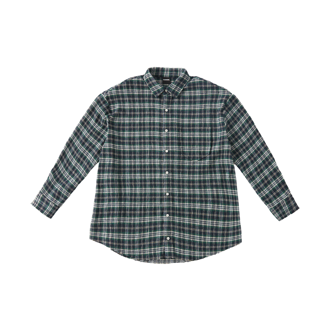 톤슬 데미지 플리츠 오버핏 셔츠 그린(TONSIL Oversized Damaged Pleats Shirt Green)