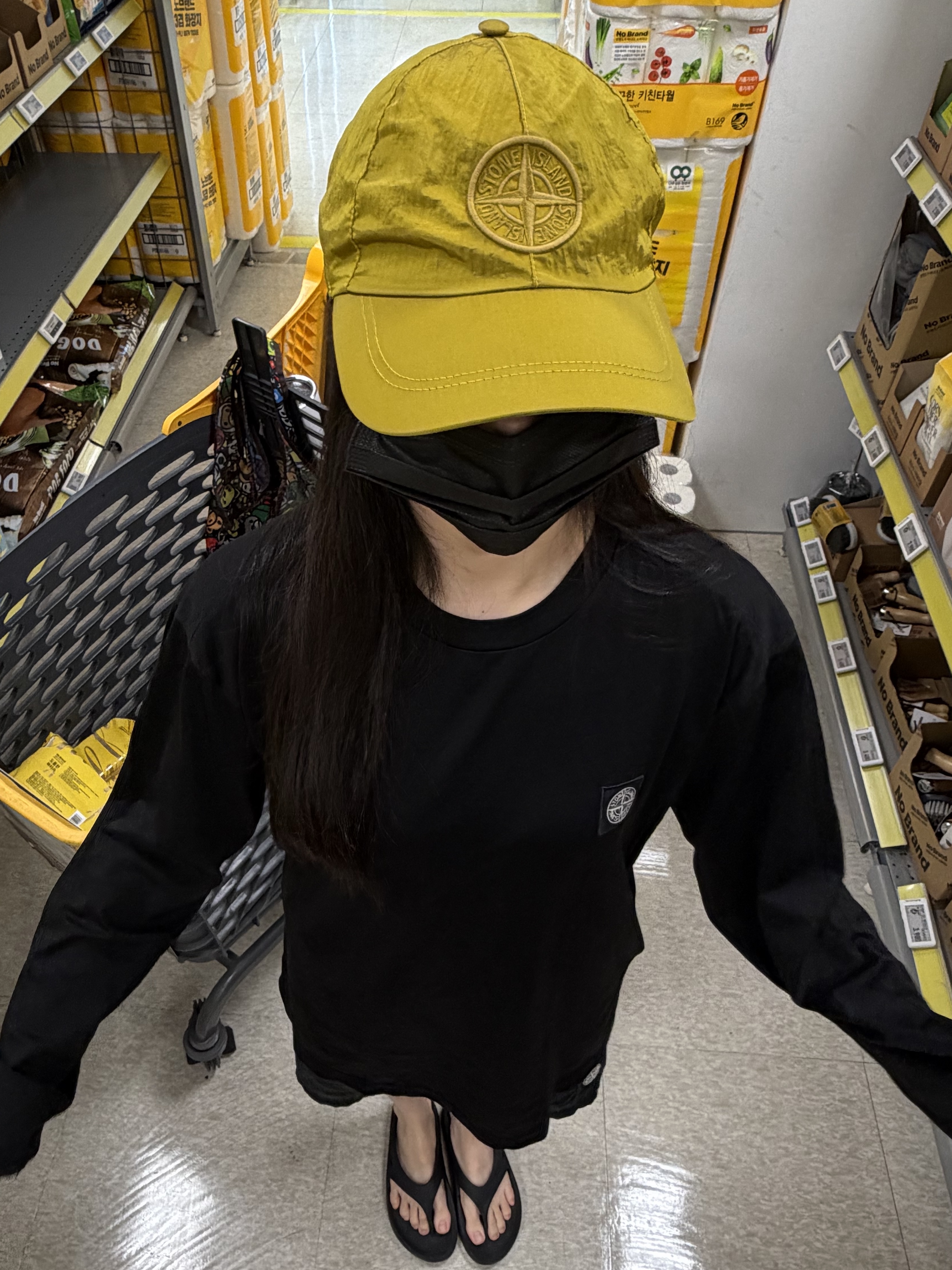 Stone Island 99576 Nylon Metal 6-Panel Cap Yellow - 22SS 착용 스타일