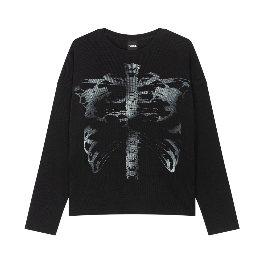톤슬 그래픽 프린트 와플 티셔츠 블랙(TONSIL Graphic Print Waffle T-Shirt Black)