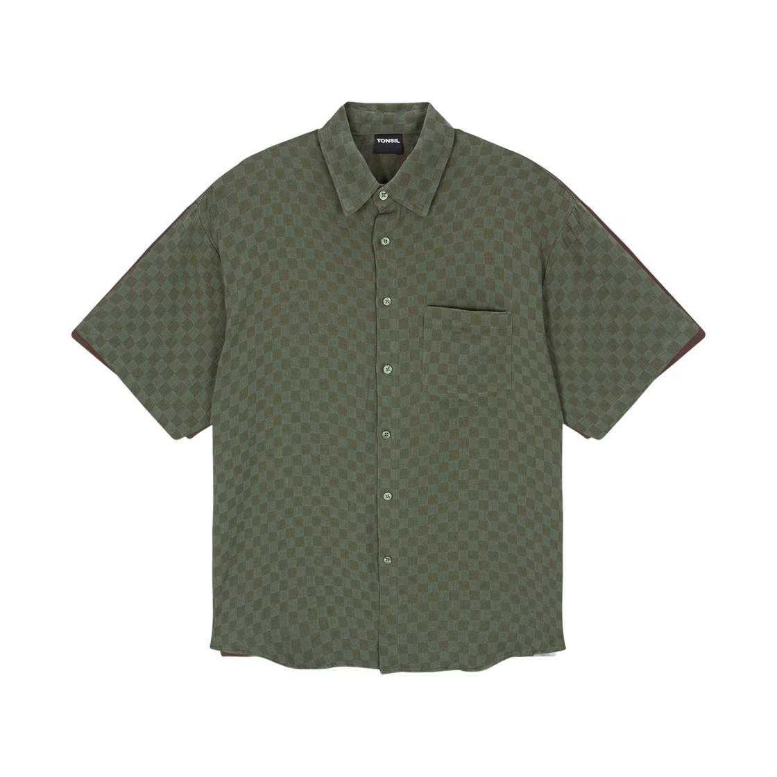 톤슬 체커보드 린넨라이크 반팔 셔츠 카키(TONSIL Checkerboard Linen-Like Short Sleeve Shirt Khaki)
