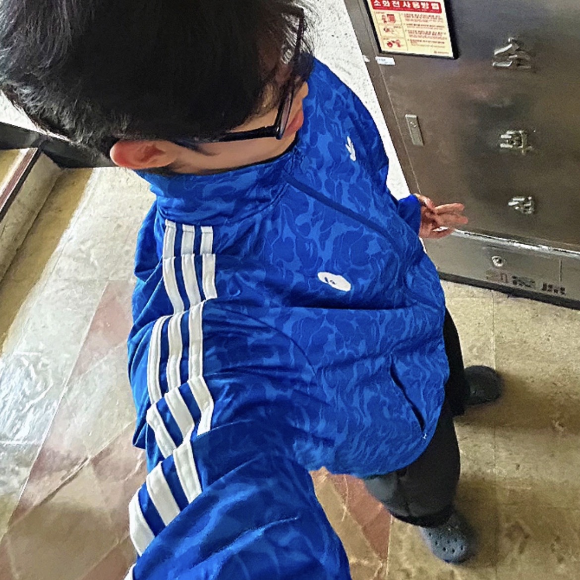 Adidas x BAPE Allover Print Track Top Blue - US Sizing 착용 스타일