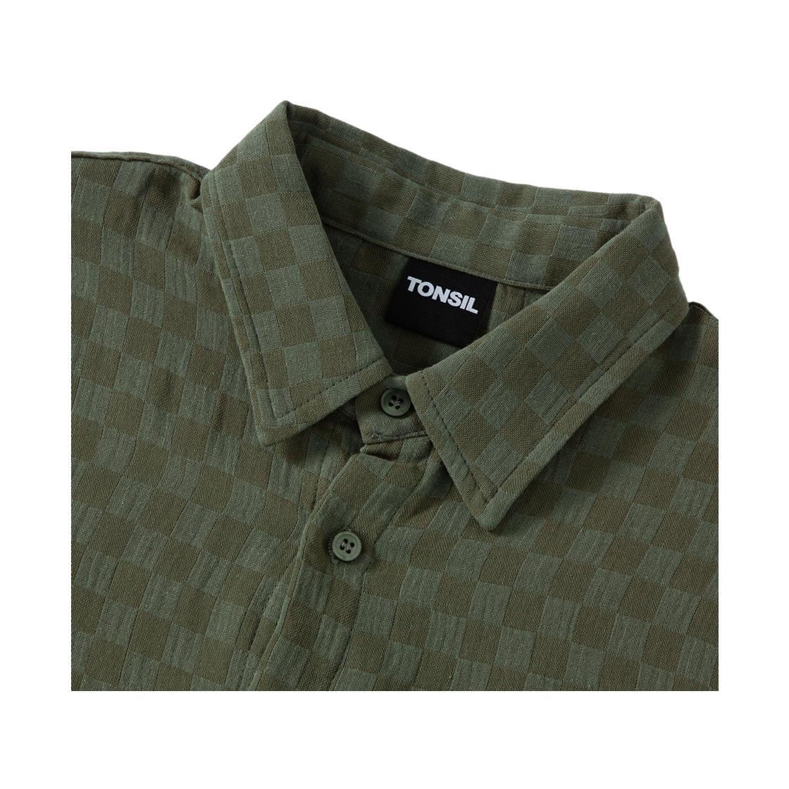 톤슬 체커보드 린넨라이크 반팔 셔츠 카키(TONSIL Checkerboard Linen-Like Short Sleeve Shirt Khaki) - 3