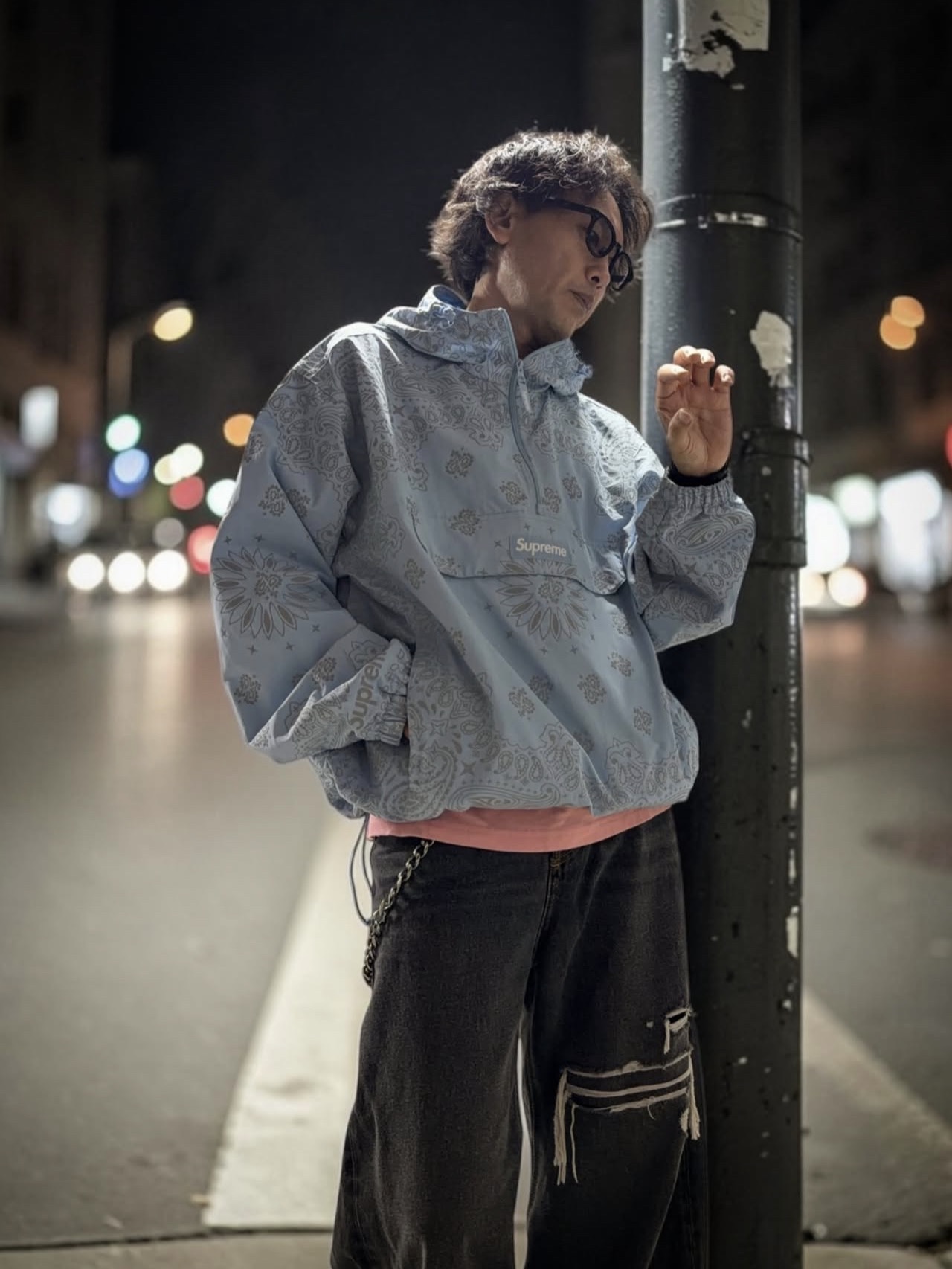 Supreme Reflective Bandana Anorak Light Blue - 26SS 착용 스타일 - 4