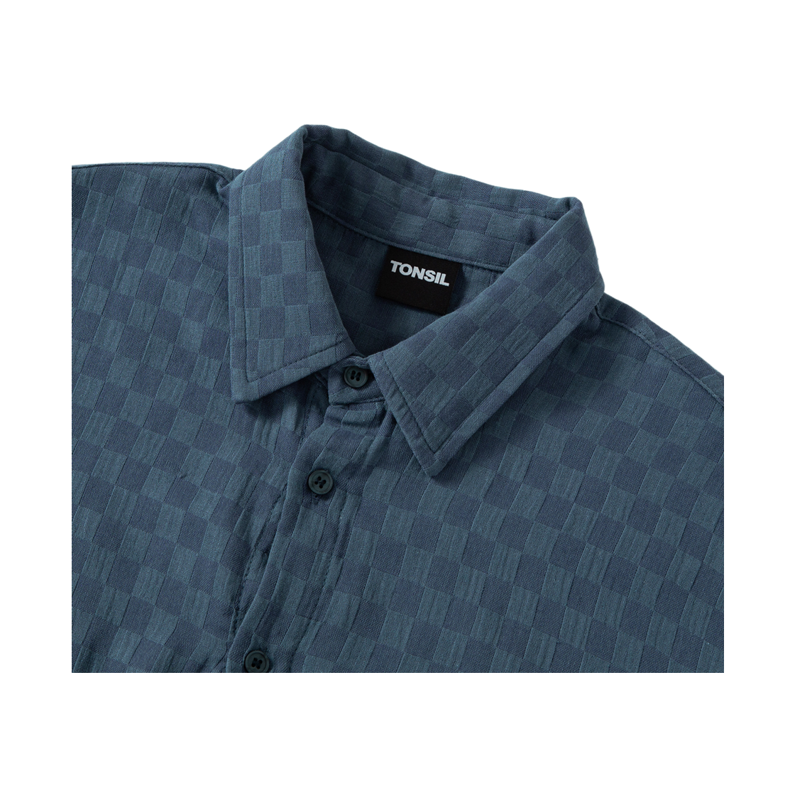 톤슬 체커보드 린넨라이크 반팔 셔츠 블루(TONSIL Checkerboard Linen-Like Short Sleeve Shirt Blue) - 3