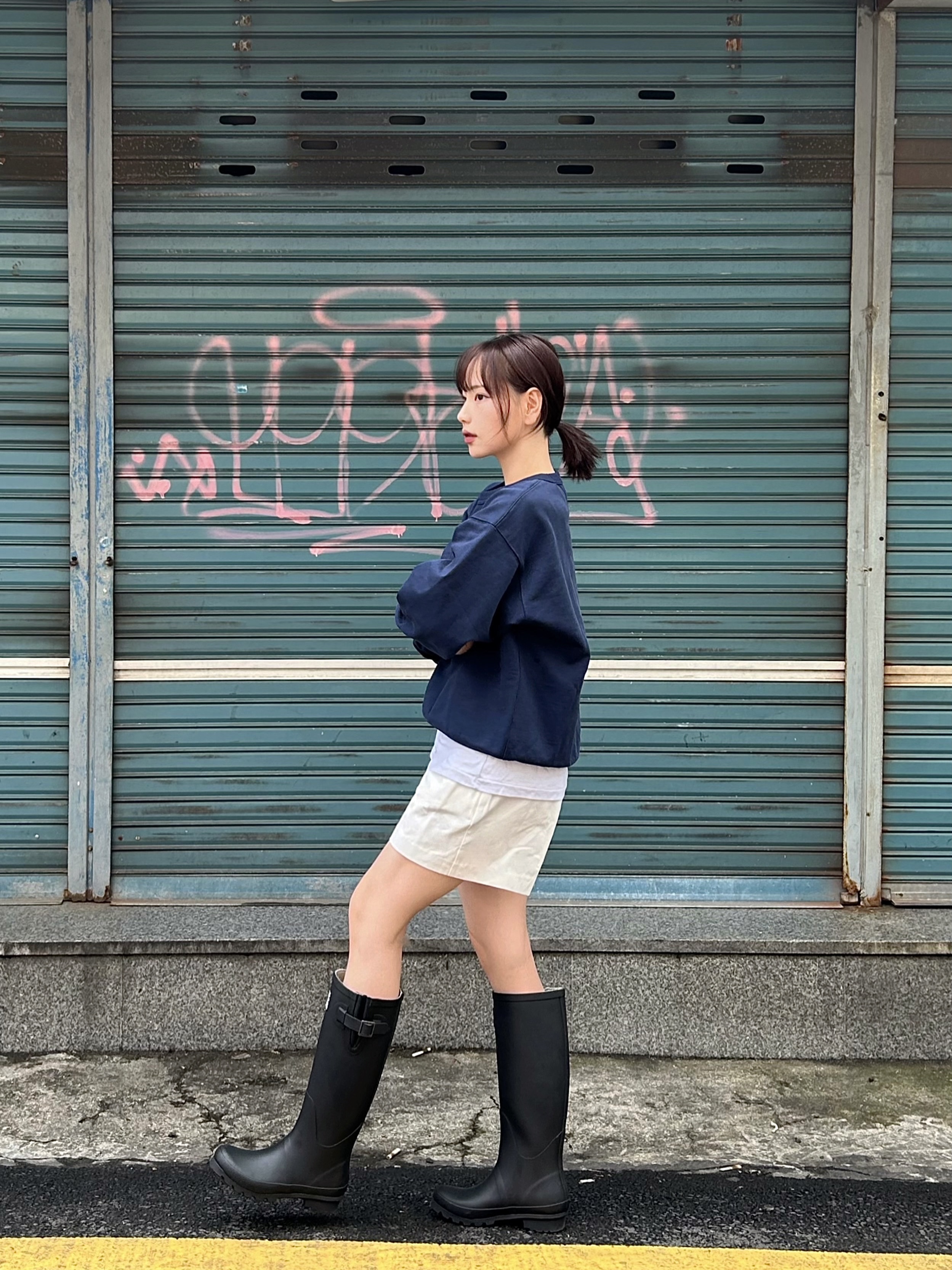 (W) Rockfishweatherwear Original Long Rain Boots Black 착용 스타일