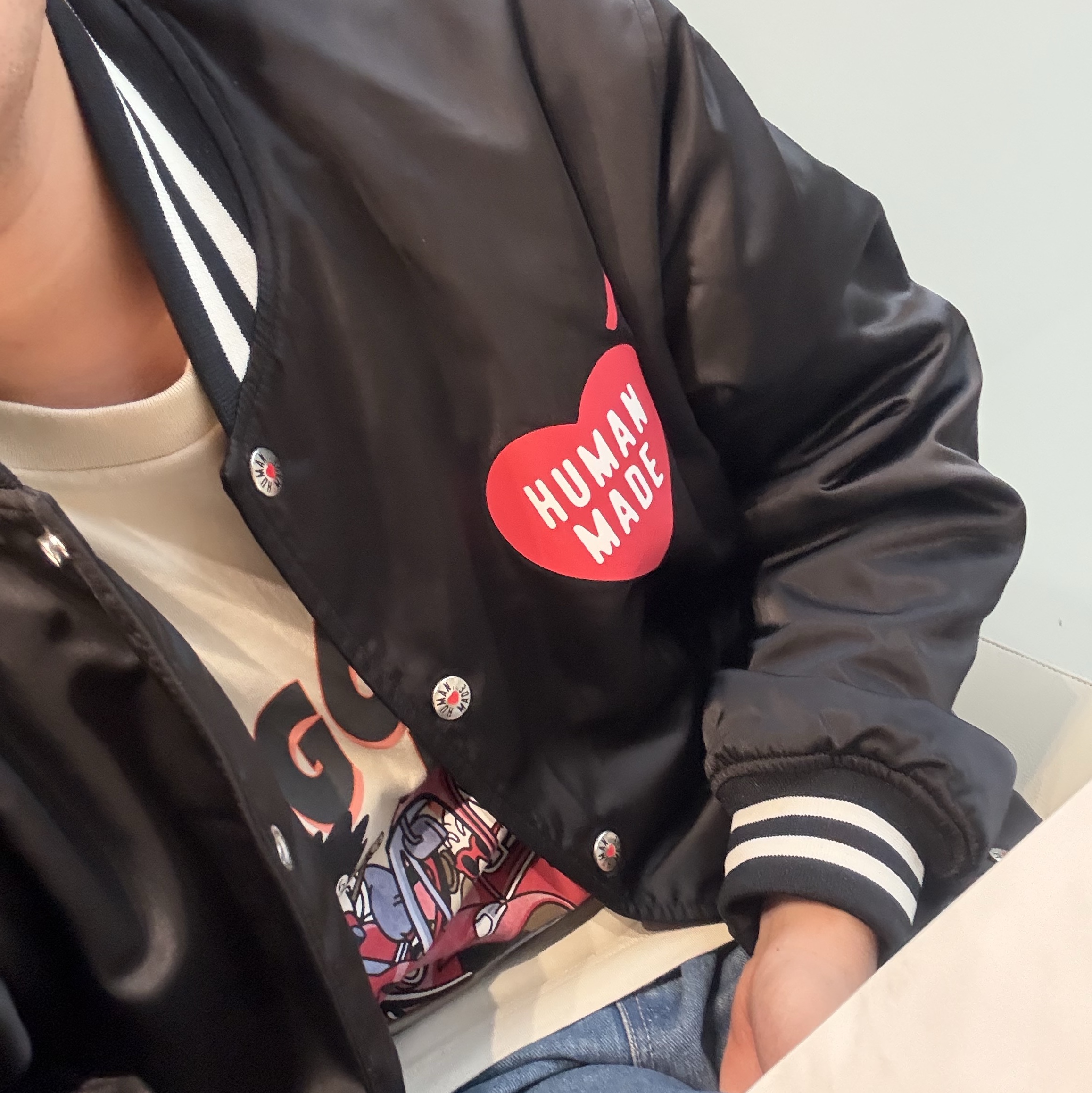 Human Made Nylon Stadium Jacket Black 착용 스타일