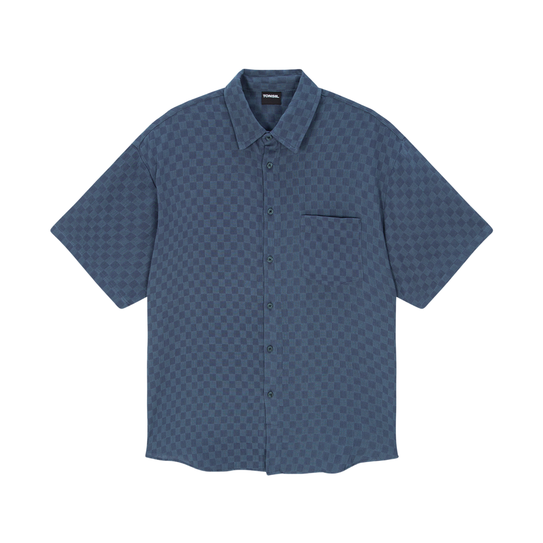 톤슬 체커보드 린넨라이크 반팔 셔츠 블루(TONSIL Checkerboard Linen-Like Short Sleeve Shirt Blue)