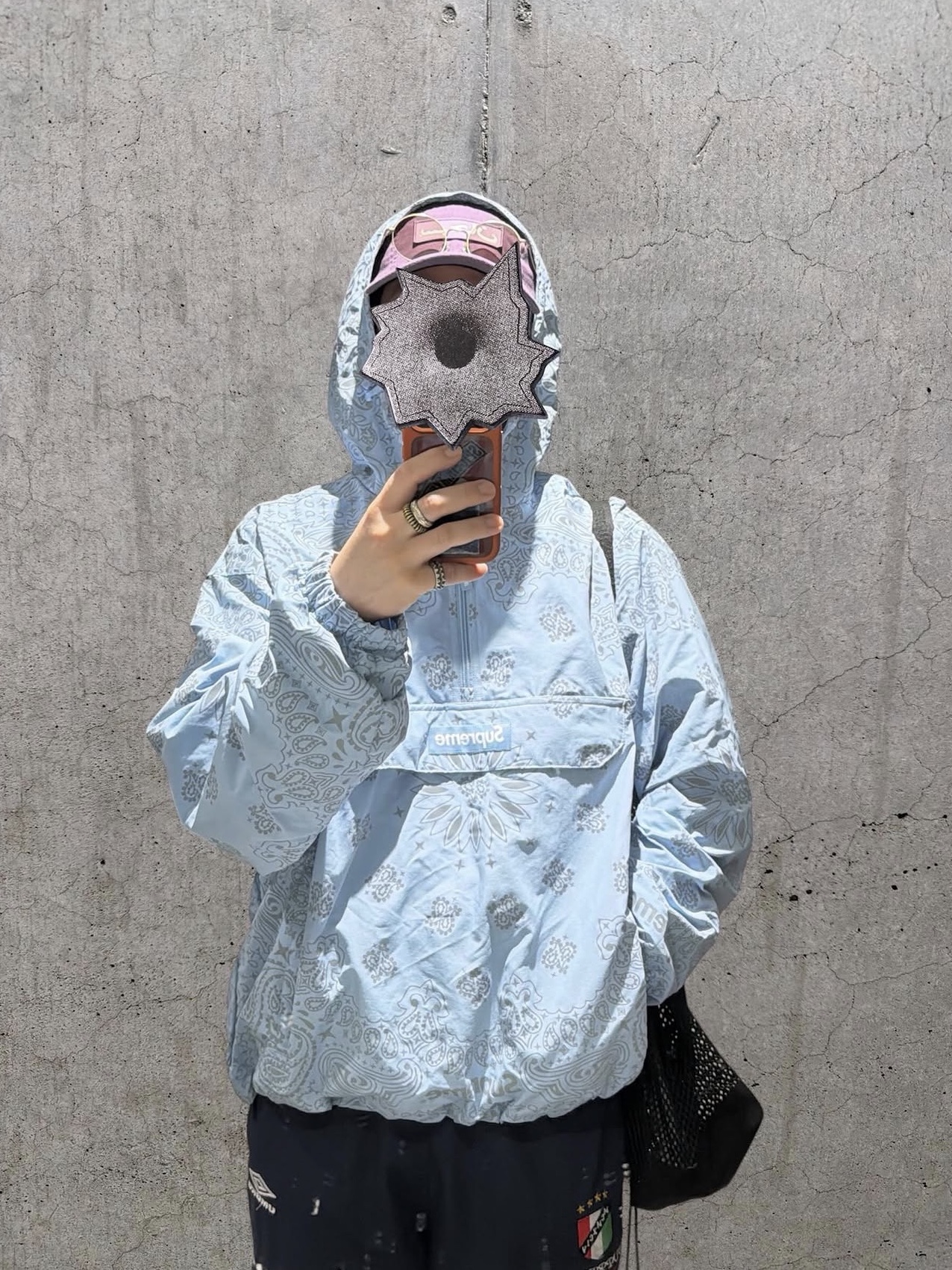 Supreme Reflective Bandana Anorak Light Blue - 26SS 착용 스타일 - 5