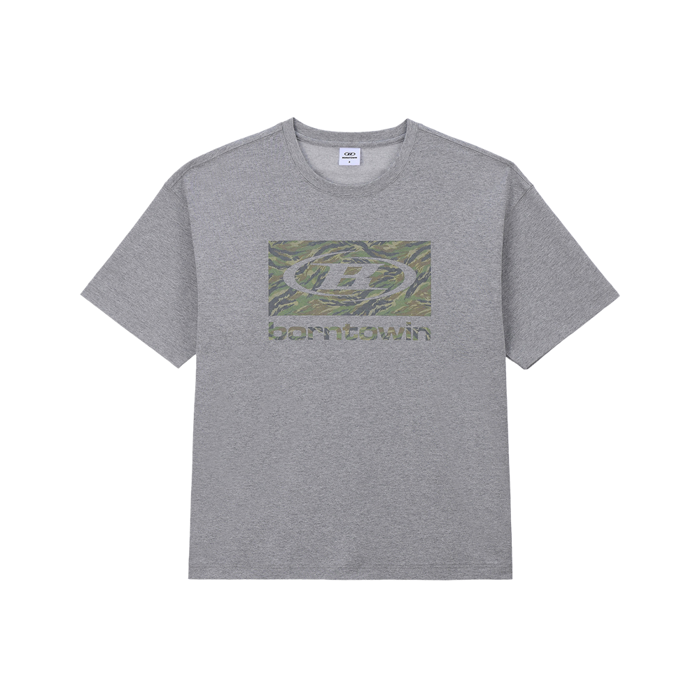 본투윈 카모 박스 로고 티셔츠 멜란지 그레이(BORN TO WIN Camo Box Logo T-Shirts Melange Grey)