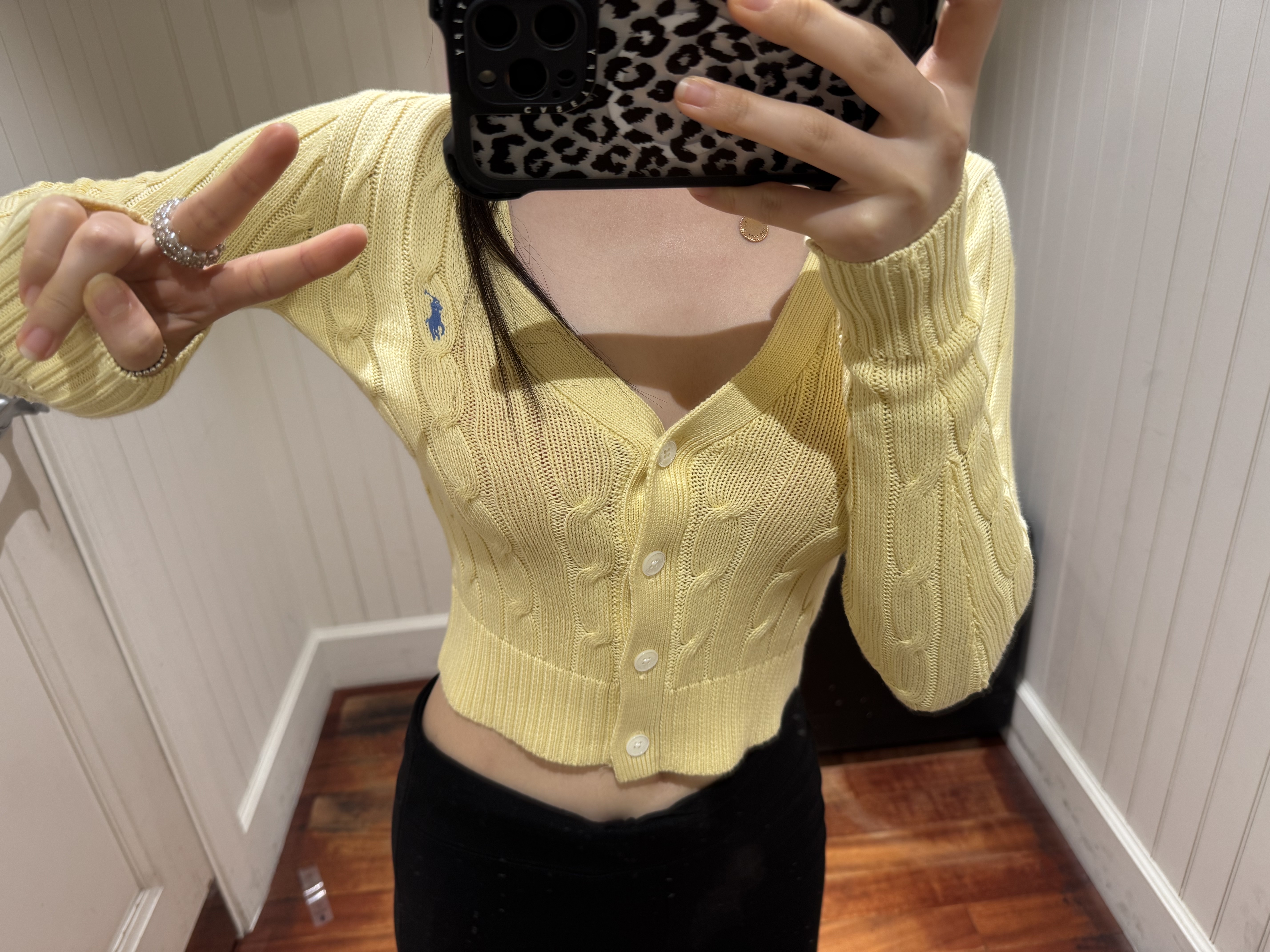 [30%적립] Polo Ralph Lauren Women Cable Knit Cotton Crewneck Cardigan Yellow 착용 스타일