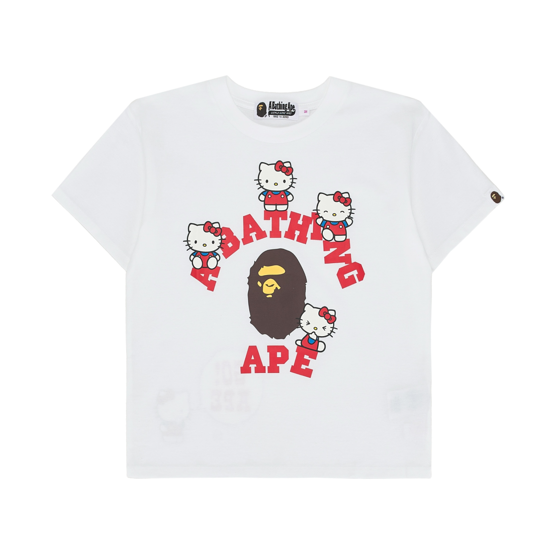 (W) 베이프 x 산리오 캐릭터즈 컬리지 미니 티셔츠 화이트((W) BAPE x Sanrio Characters College Mini T-Shirt White)