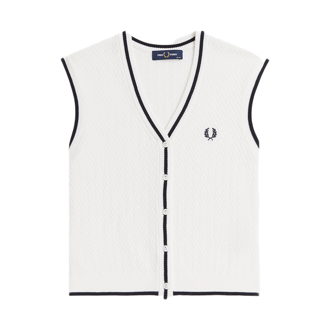 프레드페리 우먼즈 버튼 스루 텍스쳐드 니트 베스트 스노우 화이트(Fred Perry Womens Button Through Textured Knit Vest Snow White)