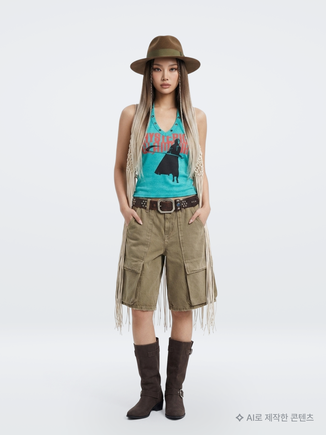 Punch Drunk Parties Mother's Worry Tank Top White, (W) Sculptor Camouflage Shorts Ash 착용 스타일 - 5