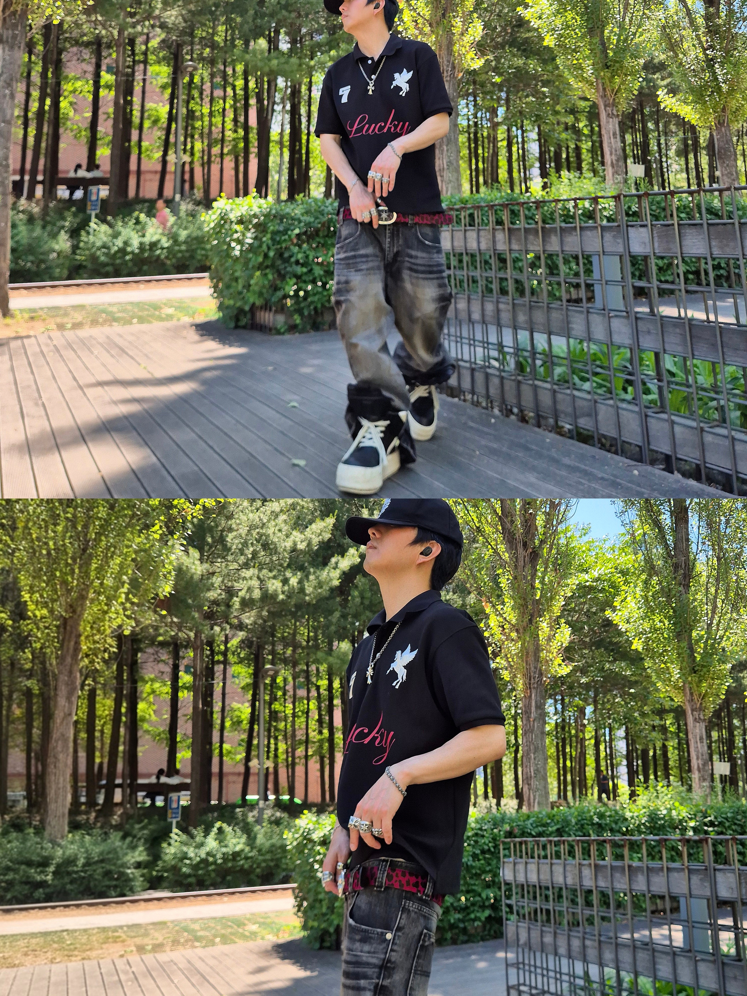 Chrome Hearts Dagger Denim Baseball Hat Black White 착용 스타일 - 3