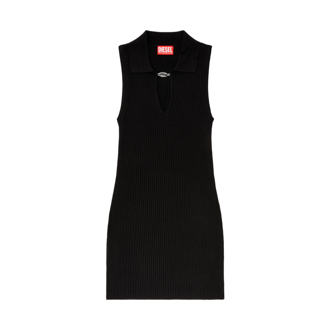 A242320JMCP-9XX (W) Diesel Short Polo Dress In Silk-Blend Rib Knit Black