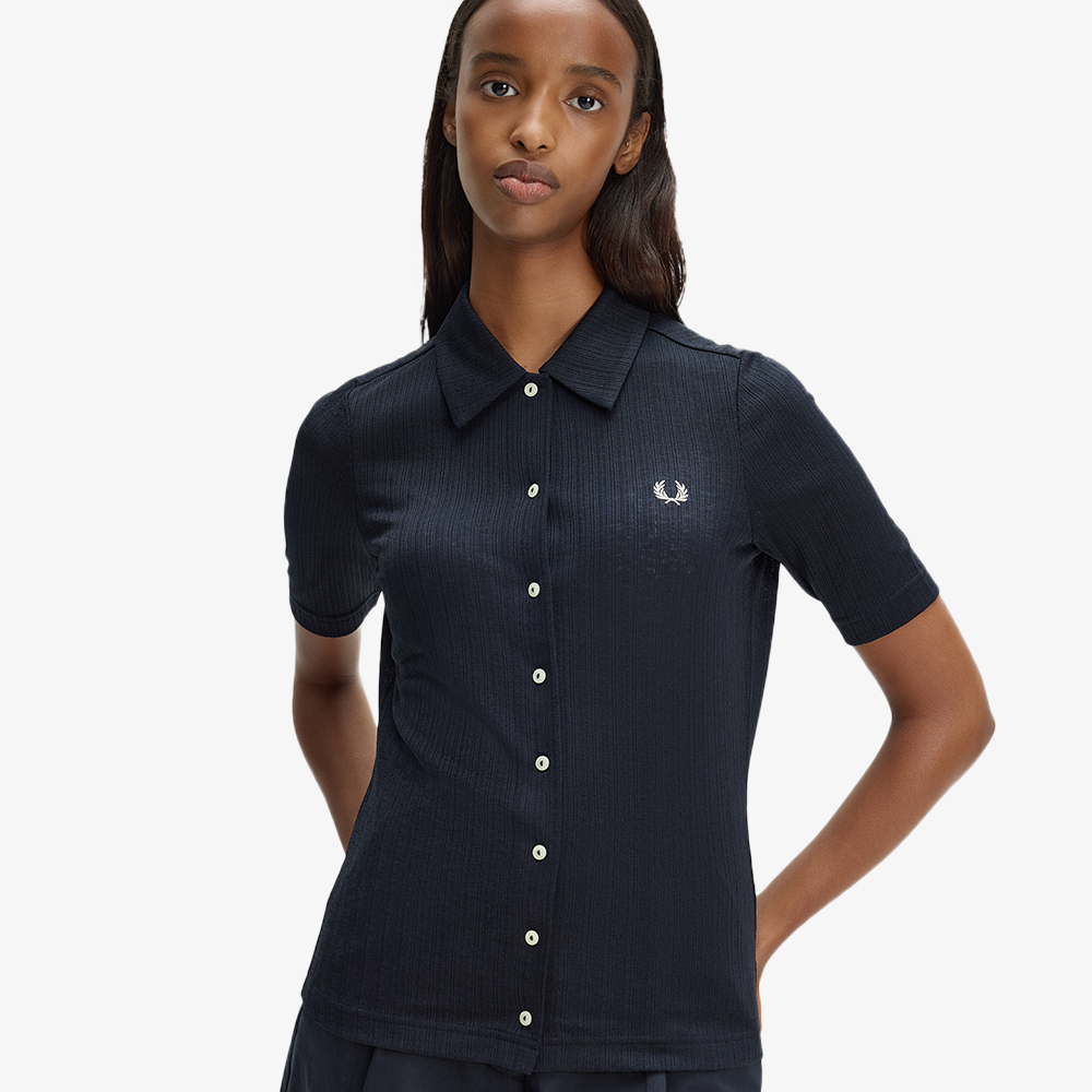 프레드페리 우먼즈 버튼 스루 시어 립 폴로 셔츠 네이비(Fred Perry Womens Button Through Sheer Rib Polo Shirt Navy) - 3