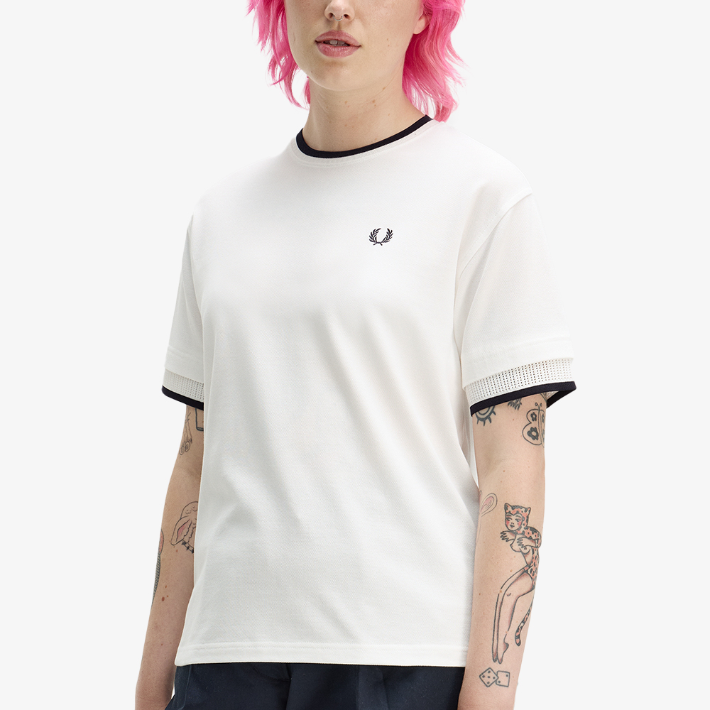 프레드페리 우먼즈 팁드 메쉬 피케 티셔츠 스노우 화이트(Fred Perry Womens Tipped Mesh Pique T-Shirt Snow White) - 3