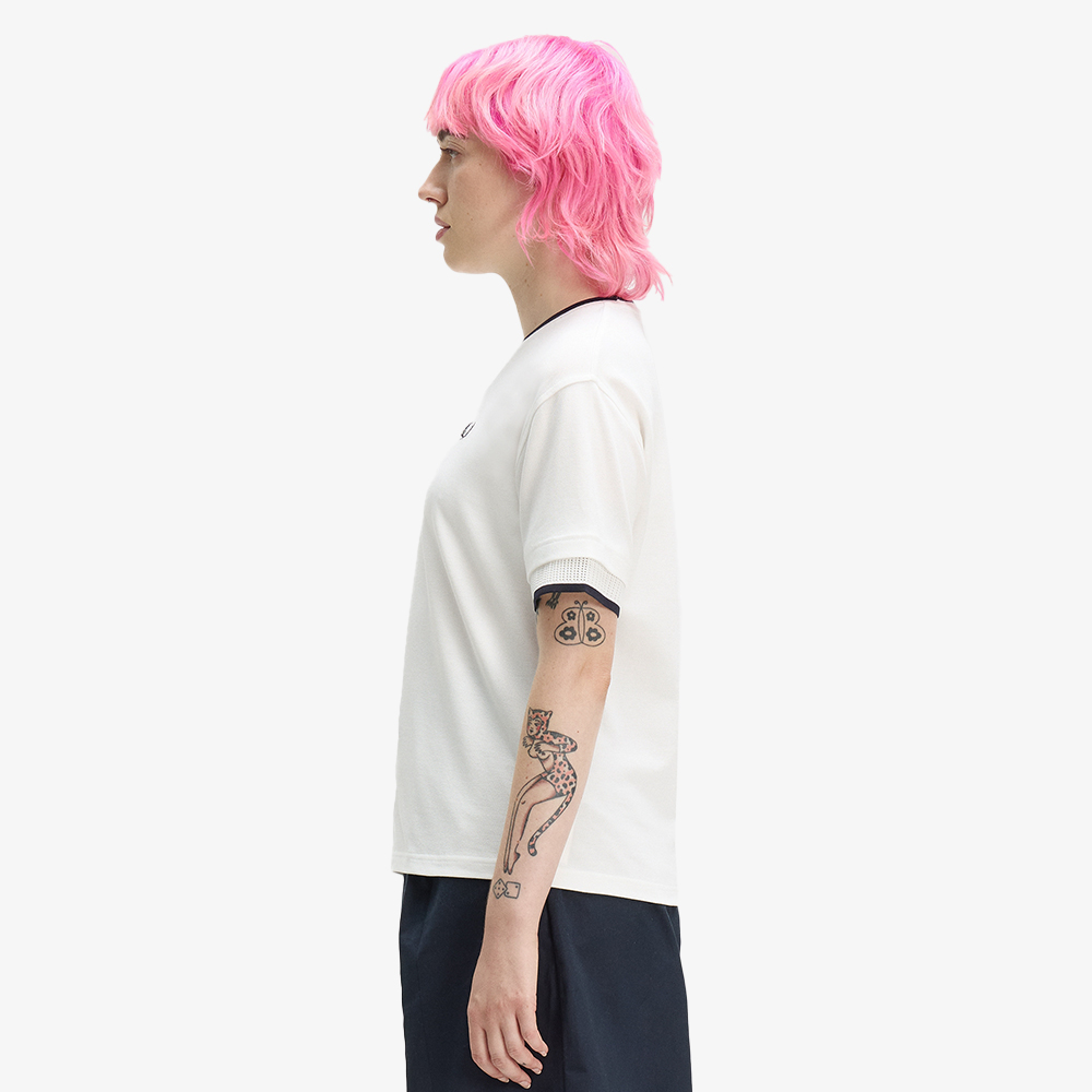 프레드페리 우먼즈 팁드 메쉬 피케 티셔츠 스노우 화이트(Fred Perry Womens Tipped Mesh Pique T-Shirt Snow White) - 2