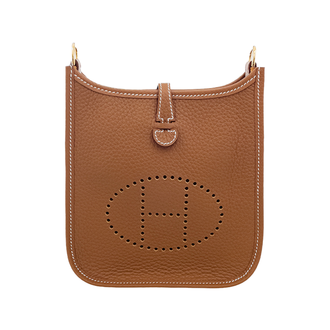 ITOQ8BJU4I78 Hermes Mini Evelyne TPM in Camel Gold with Gold Hardware and G Engraving (6HB0106)