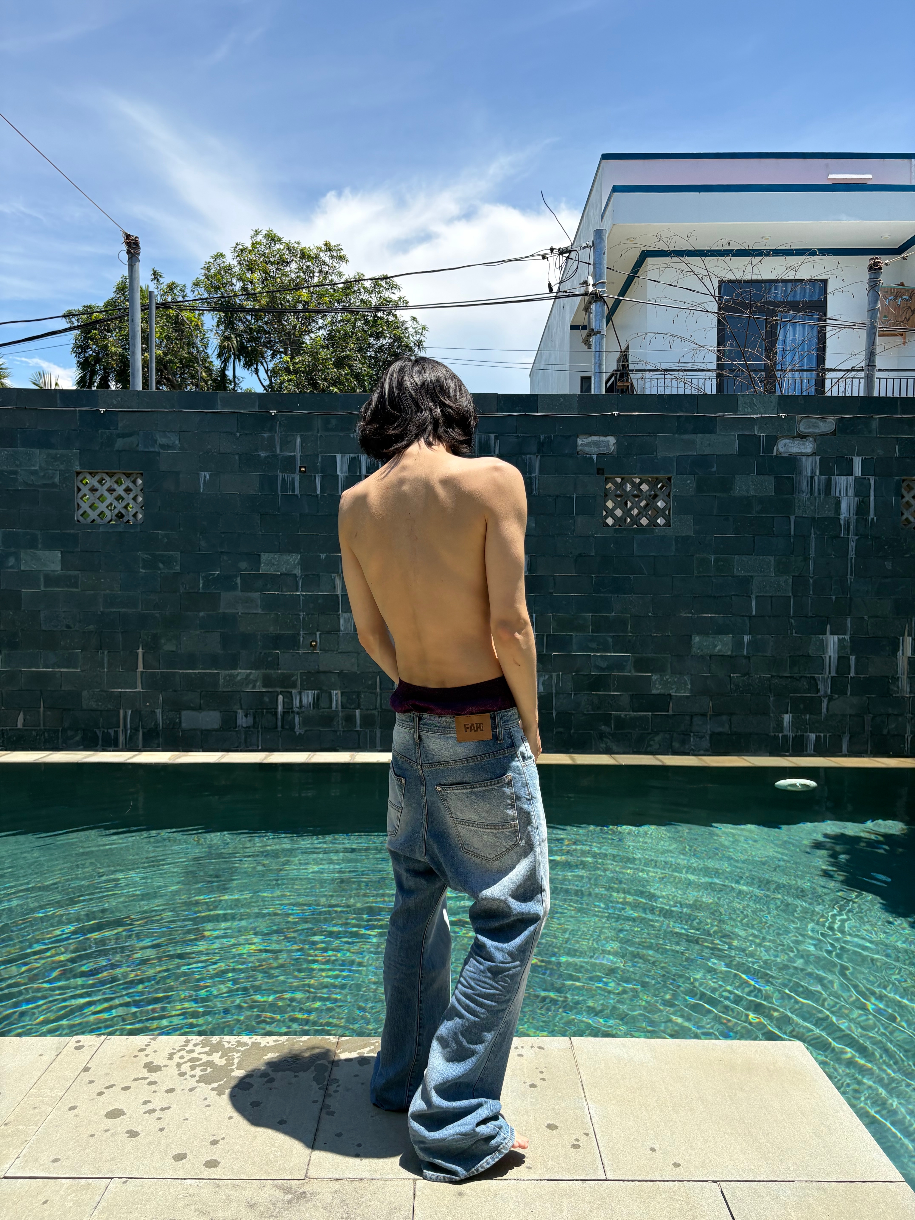 Farfromwhat Far Aged Flare Jeans Light Blue 착용 스타일