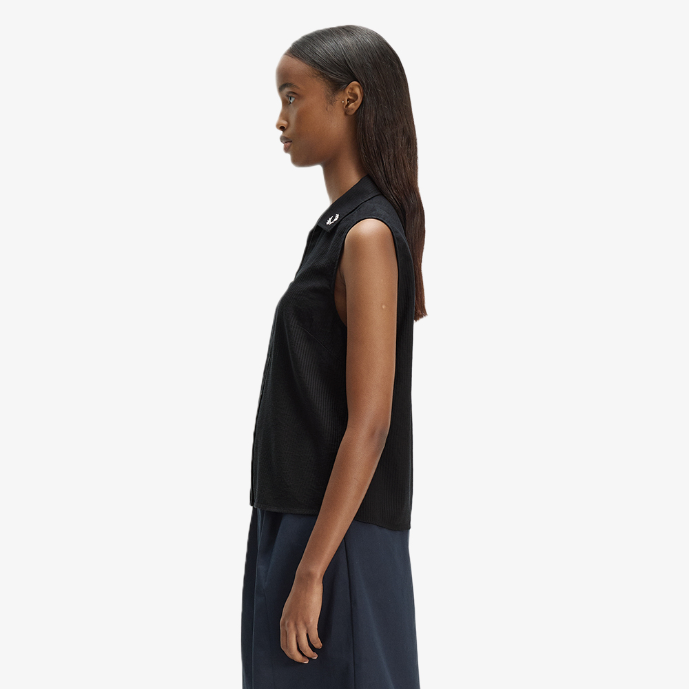 프레드페리 우먼즈 시어 스트라이프 슬리브리스 셔츠 블랙(Fred Perry Womens Sheer Stripe Sleeveless Shirt Black) - 2