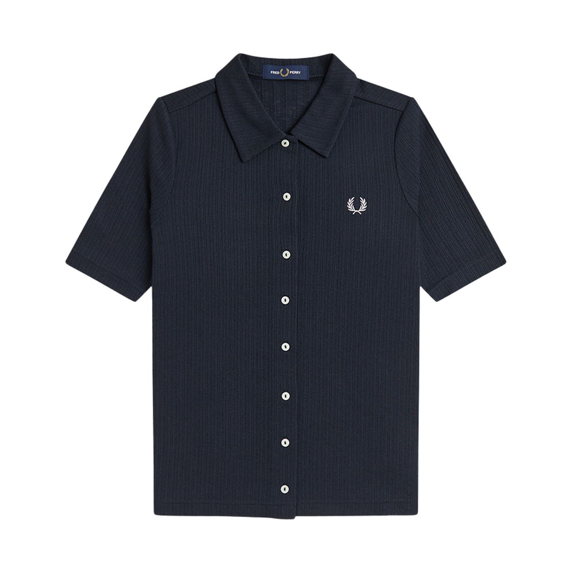 프레드페리 우먼즈 버튼 스루 시어 립 폴로 셔츠 네이비(Fred Perry Womens Button Through Sheer Rib Polo Shirt Navy)