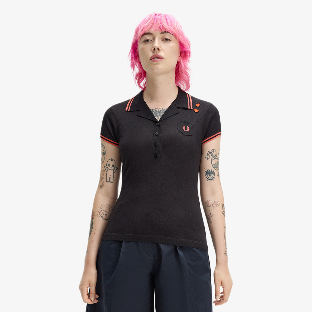 프레드페리 x 에이미와인하우스 포켓 디테일 니트 셔츠 블랙 화이트(Fred Perry x Amy Pocket Detail Knitted Shirt Black) - 4