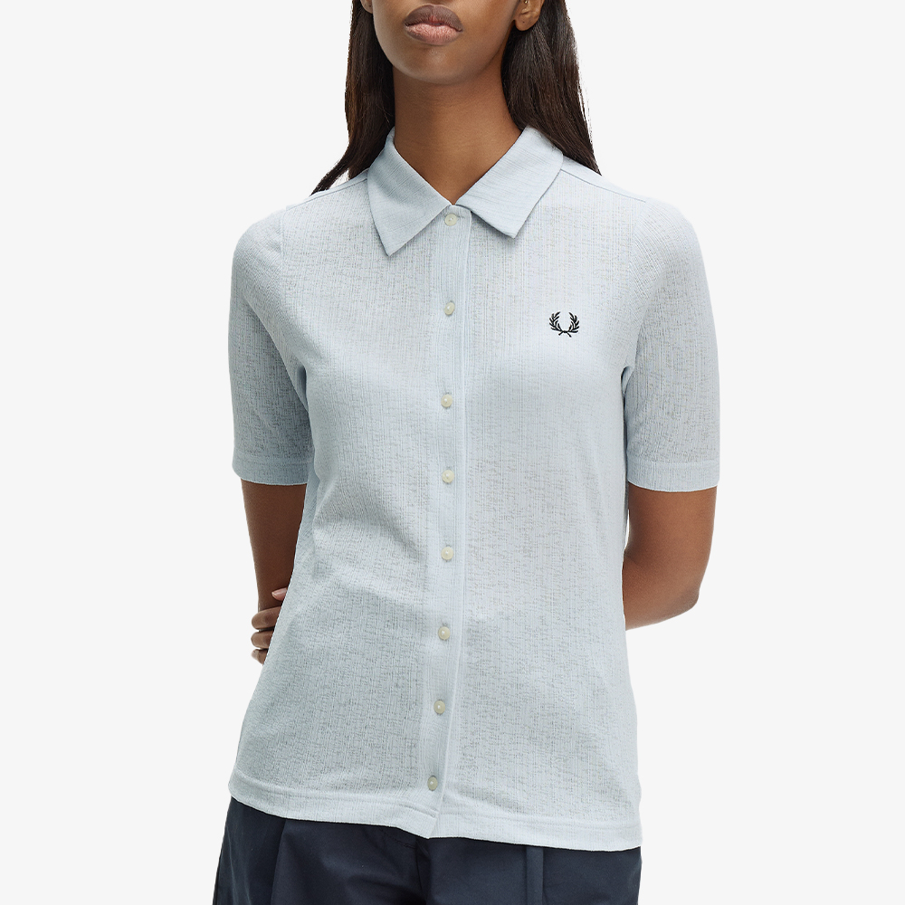 프레드페리 우먼즈 버튼 스루 시어 립 폴로 셔츠 더스키 블루(Fred Perry Womens Button Through Sheer Rib Polo Shirt Dusky Blue) - 3