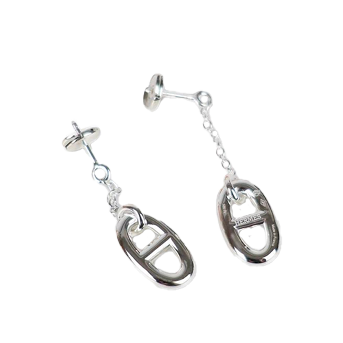 IT5PVTVF38WE Hermes Blue Dole Chandale Drop Earrings Silver H108618B 00