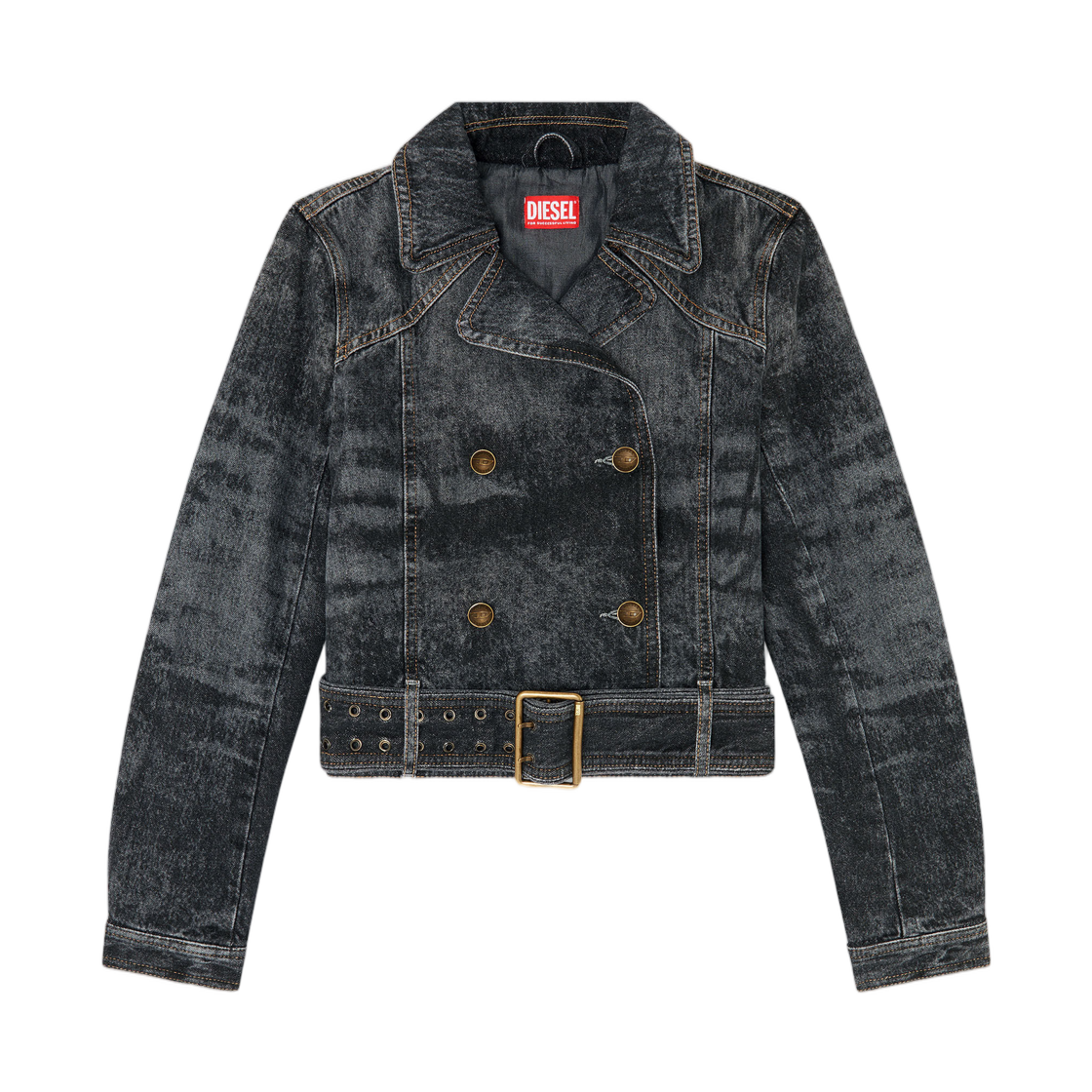 A2322809Q24-02 (W) Diesel Cropped Denim Jacket with Belt Black