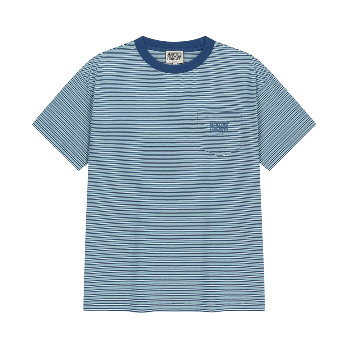 마리떼 프랑소와 저버 스몰 클래식 로고 스트라이프 링거 티셔츠 블루(Marithe Francois Girbaud Small Classic Logo Stripe Ringer T-Shirt Blue)