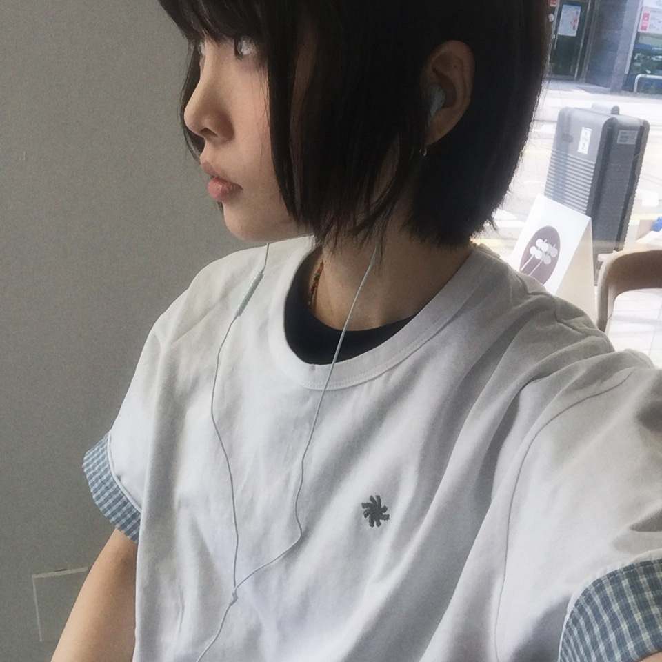 SLOW RECORD HOUSE Layered Check Roll-Up T-Shirt White 착용 스타일 - 1