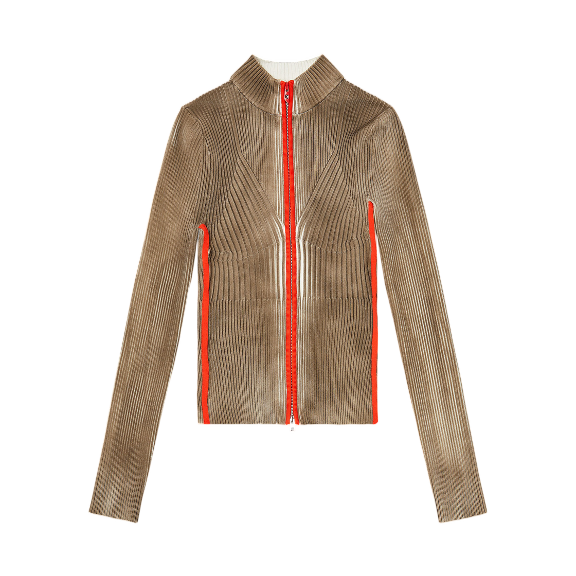 A230640AGCG-77Q (W) Diesel Ribbed Zip Cardigan with Contrast Bands Red Brown