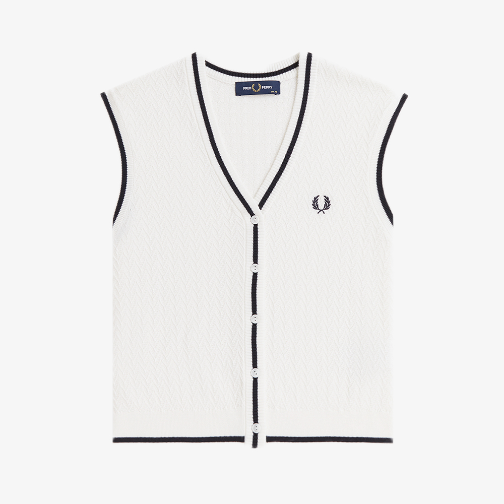 프레드페리 우먼즈 버튼 스루 텍스쳐드 니트 베스트 스노우 화이트(Fred Perry Womens Button Through Textured Knit Vest Snow White) - 5