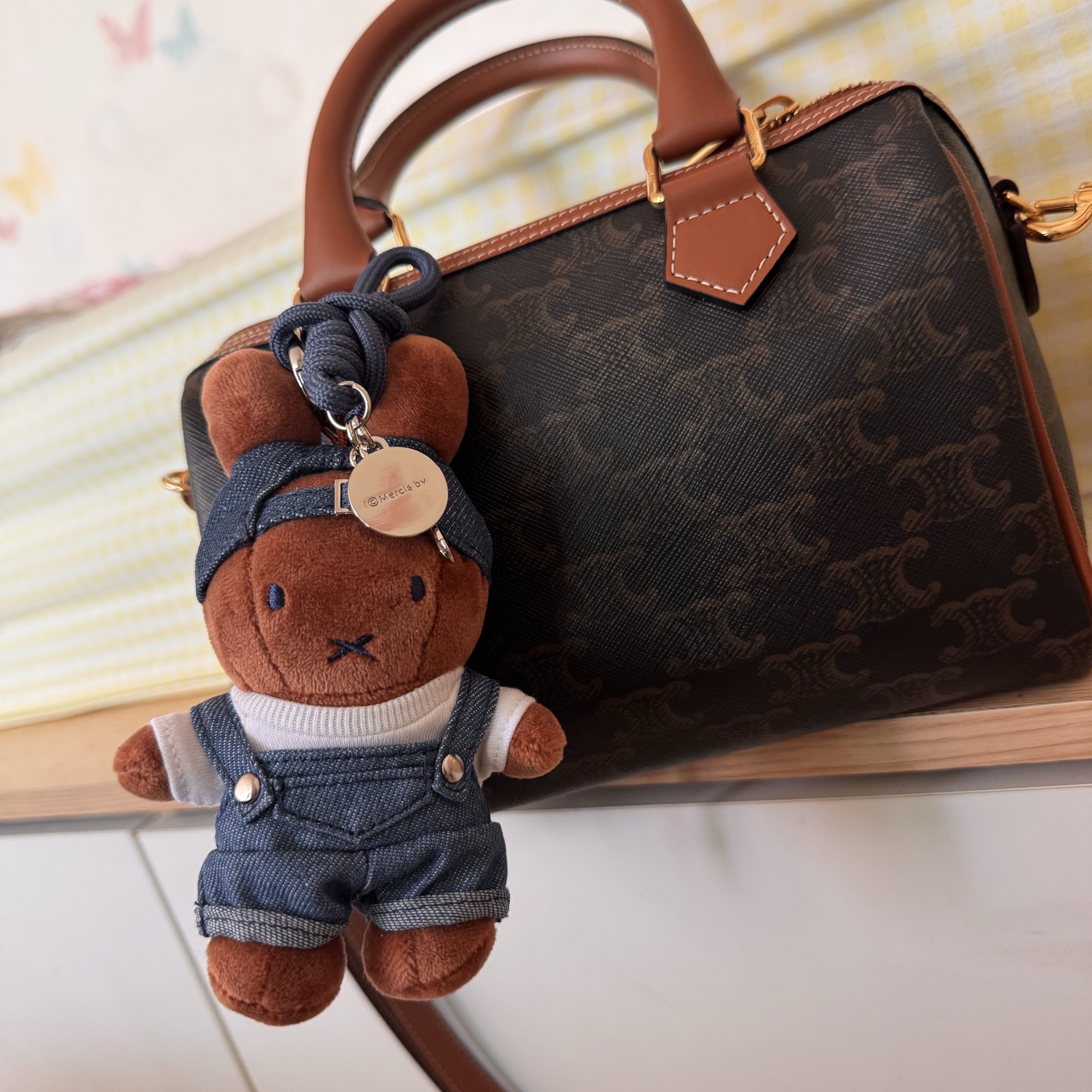 Miffy Seoul Denim Edition Poppy Keyring, Celine Small Boston Cuir Triomphe in Triomphe Canvas Calfskin Tan 착용 스타일