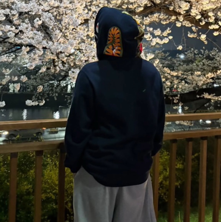 BAPE 1st Shark Full Zip Hoodie Navy 착용 스타일