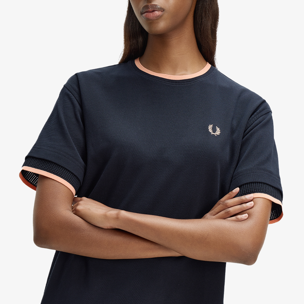 프레드페리 우먼즈 팁드 메쉬 피케 티셔츠 네이비(Fred Perry Womens Tipped Mesh Pique T-Shirt Navy) - 3