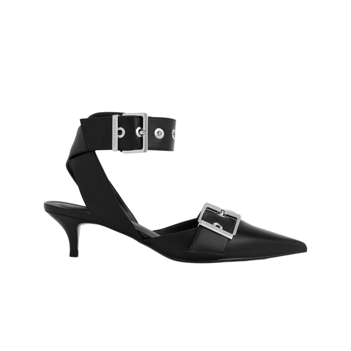 (W) 찰스앤키스 그로멧 스트랩 키튼 힐 펌프스 블랙((W) Charles & Keith Grommets Strap Kitten Heel Pumps Black) - 1