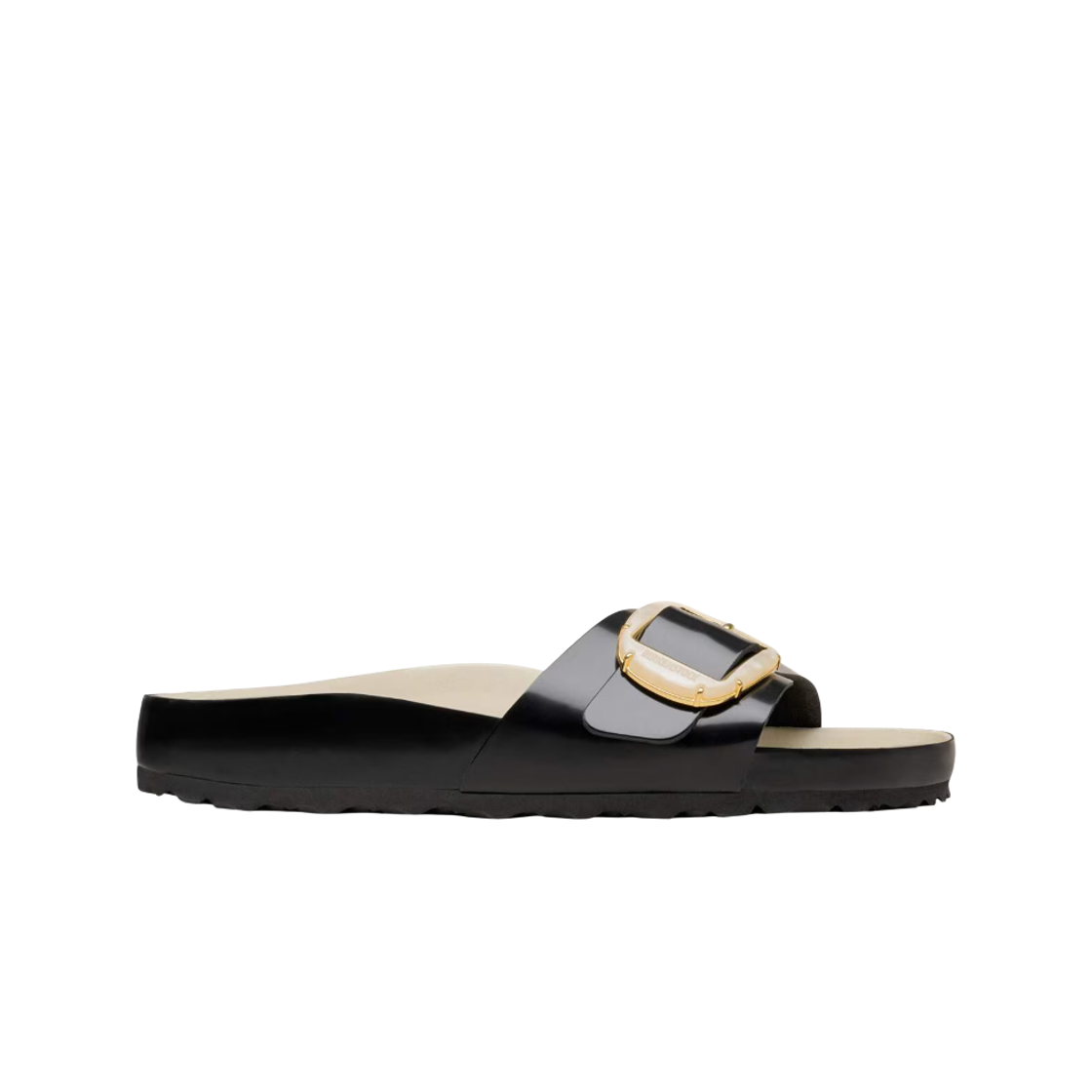 1031887 (W) Birkenstock Madrid Big Buckle Pearl High Shine Black Ecru - Narrow