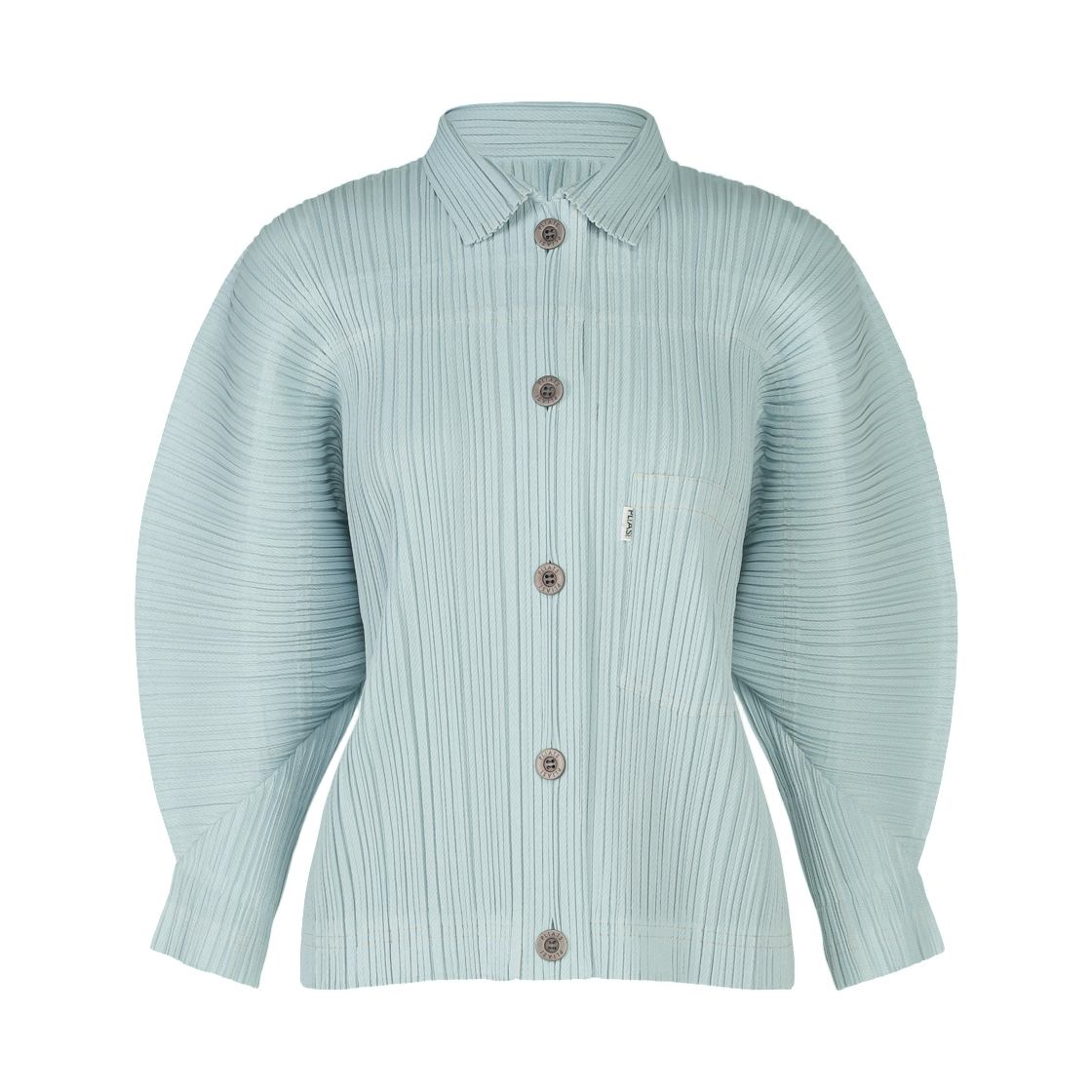 PP61-JC212-70 (W) Pleats Please Issey Miyake Cotton Denim Shirt Light Blue