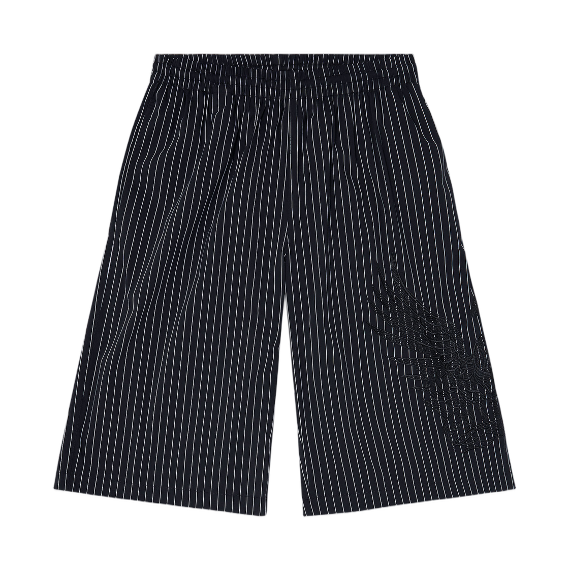 디젤 핀스트라이프 쇼츠 피닉스 자수 블랙(Diesel Pinstripe Shorts with Phoenix Embroidery Black) - 1