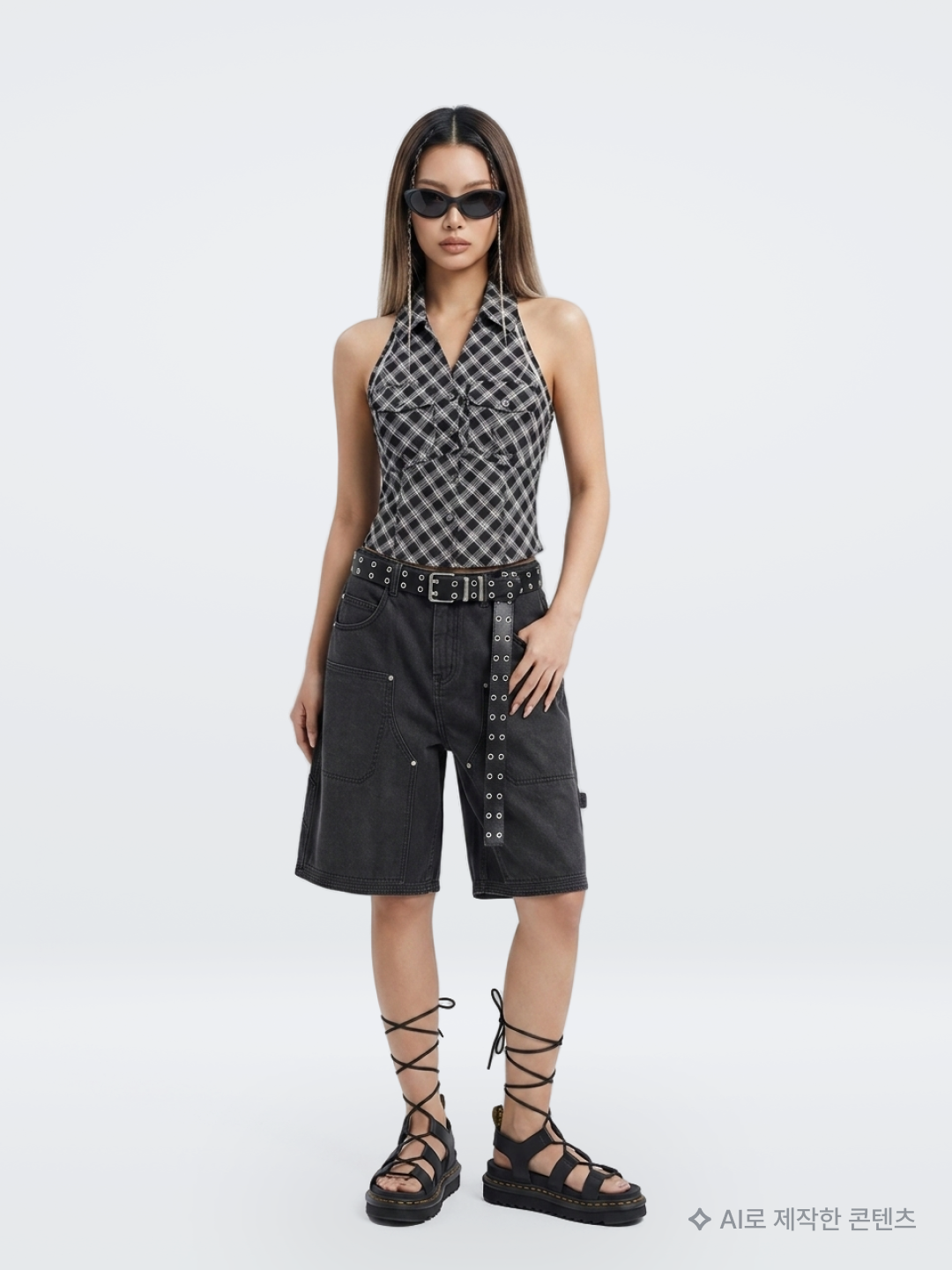 Punch Drunk Parties Mother's Worry Tank Top White, (W) Sculptor Camouflage Shorts Ash 착용 스타일 - 3