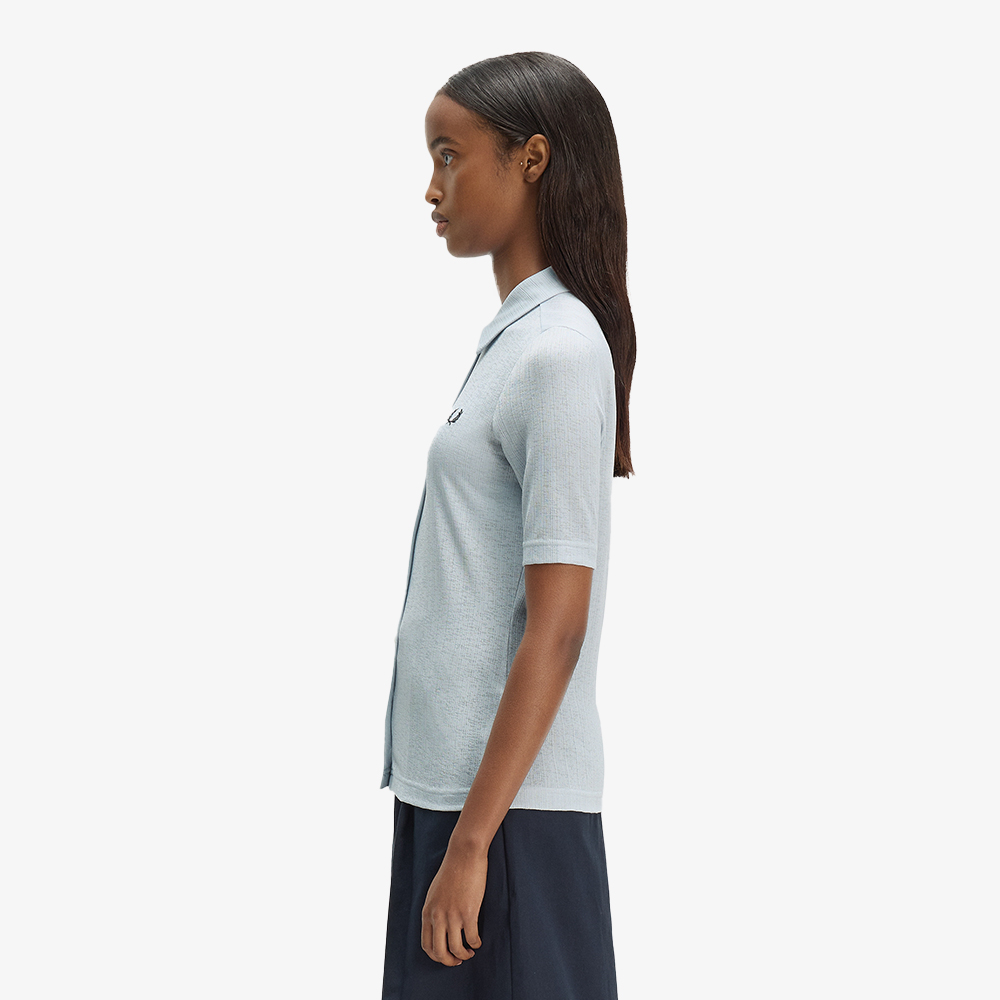 프레드페리 우먼즈 버튼 스루 시어 립 폴로 셔츠 더스키 블루(Fred Perry Womens Button Through Sheer Rib Polo Shirt Dusky Blue) - 2