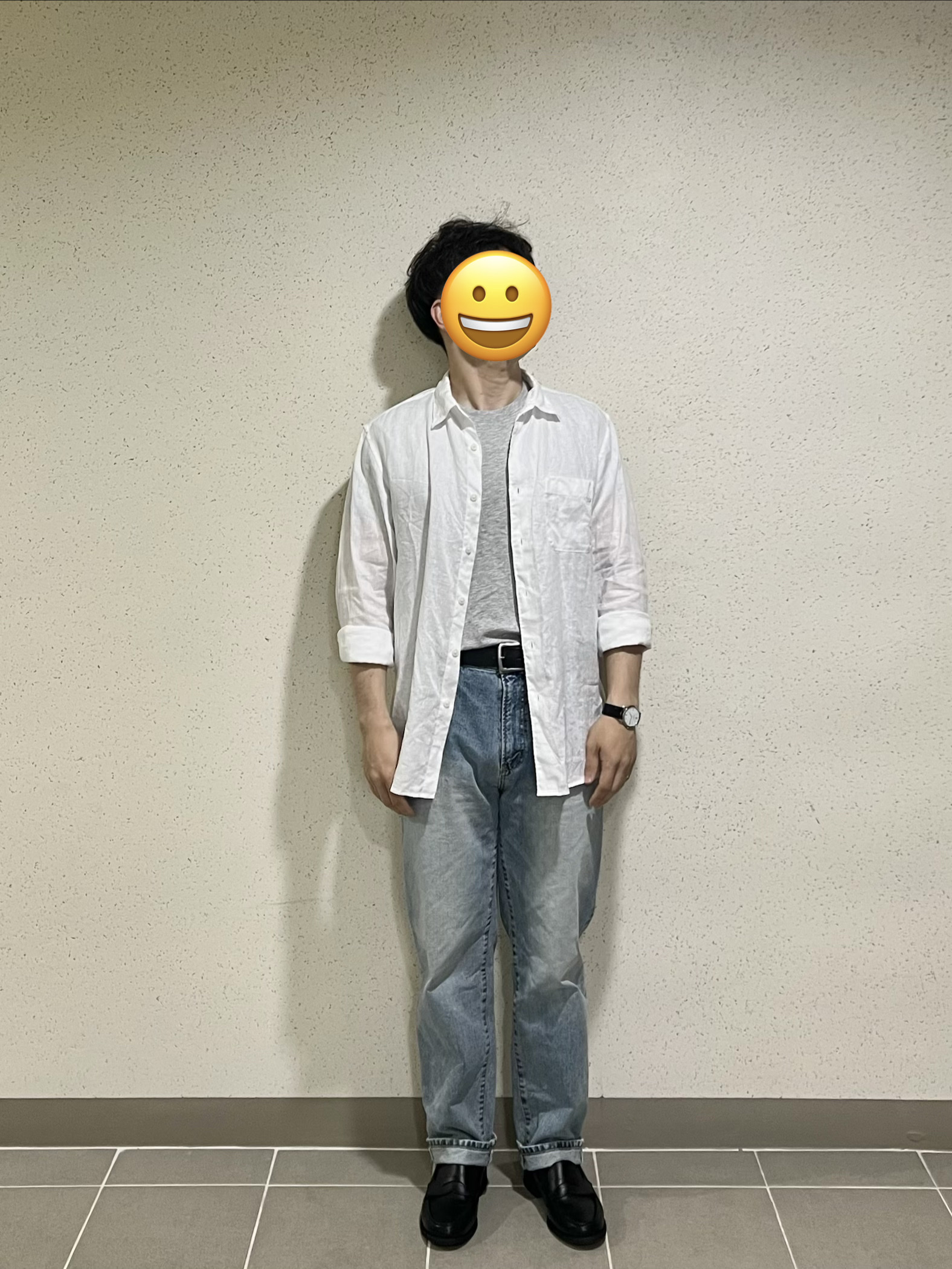 Uniqlo Premium Linen Striped Shirt Off White 착용 스타일 - 2