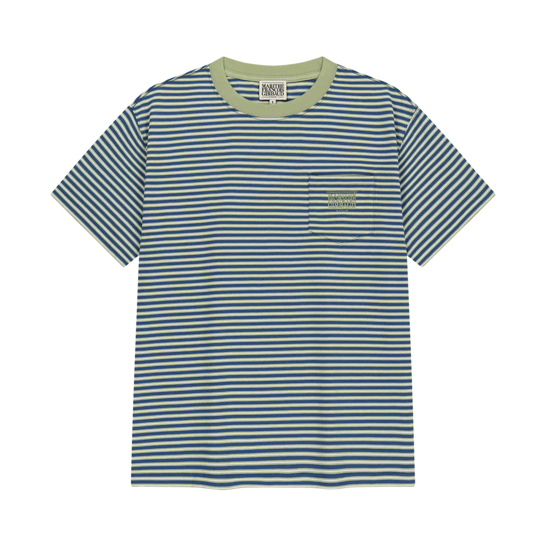 마리떼 프랑소와 저버 스몰 클래식 로고 스트라이프 링거 티셔츠 라이트 그린(Marithe Francois Girbaud Small Classic Logo Stripe Ringer T-Shirt Light Green) - 1